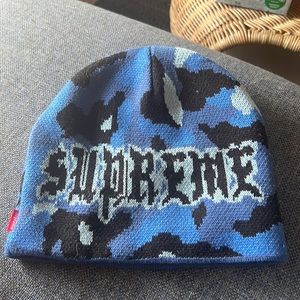 Supreme Paris camo beanie blue
